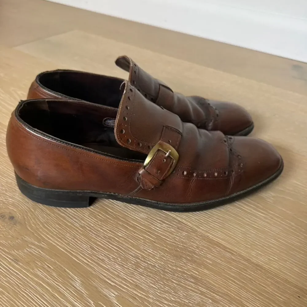 VTG Florsheim USA Blue Label Monk Strap Wingtip Dress Shoes Brown Men's Sz 9